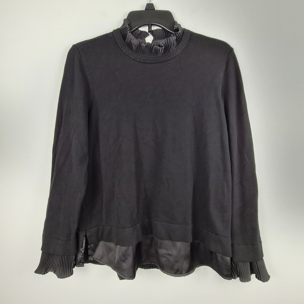 The Limited Women's Black Organza Trim Long Sleeve Top Medium Blouse Mock Neck